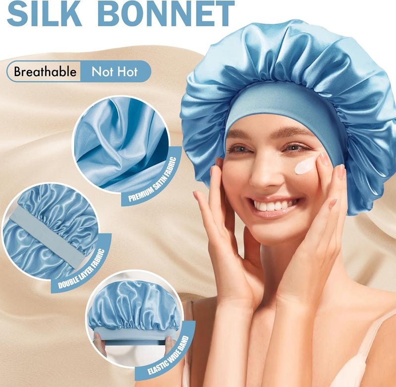 Doitory Store Satin Silk Bonnet for Sleeping, Double Layer Silk Sleep Cap for Men & Women, Soft Satin Lined Bonnet for Curly Hair - Image 3
